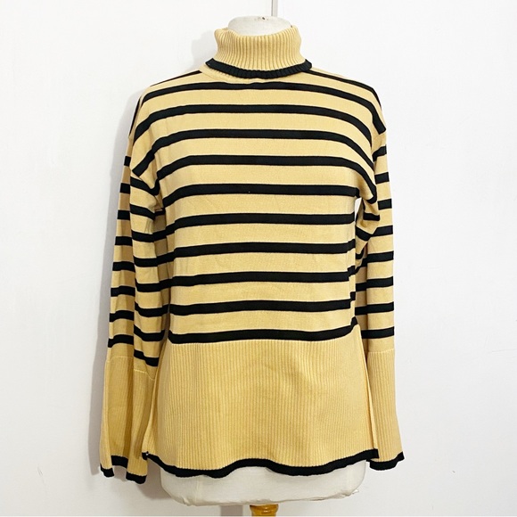 No Brand ribbed striped,bell sleeve cotton knit oversized turtleneck sweater S - Picture 1 of 7